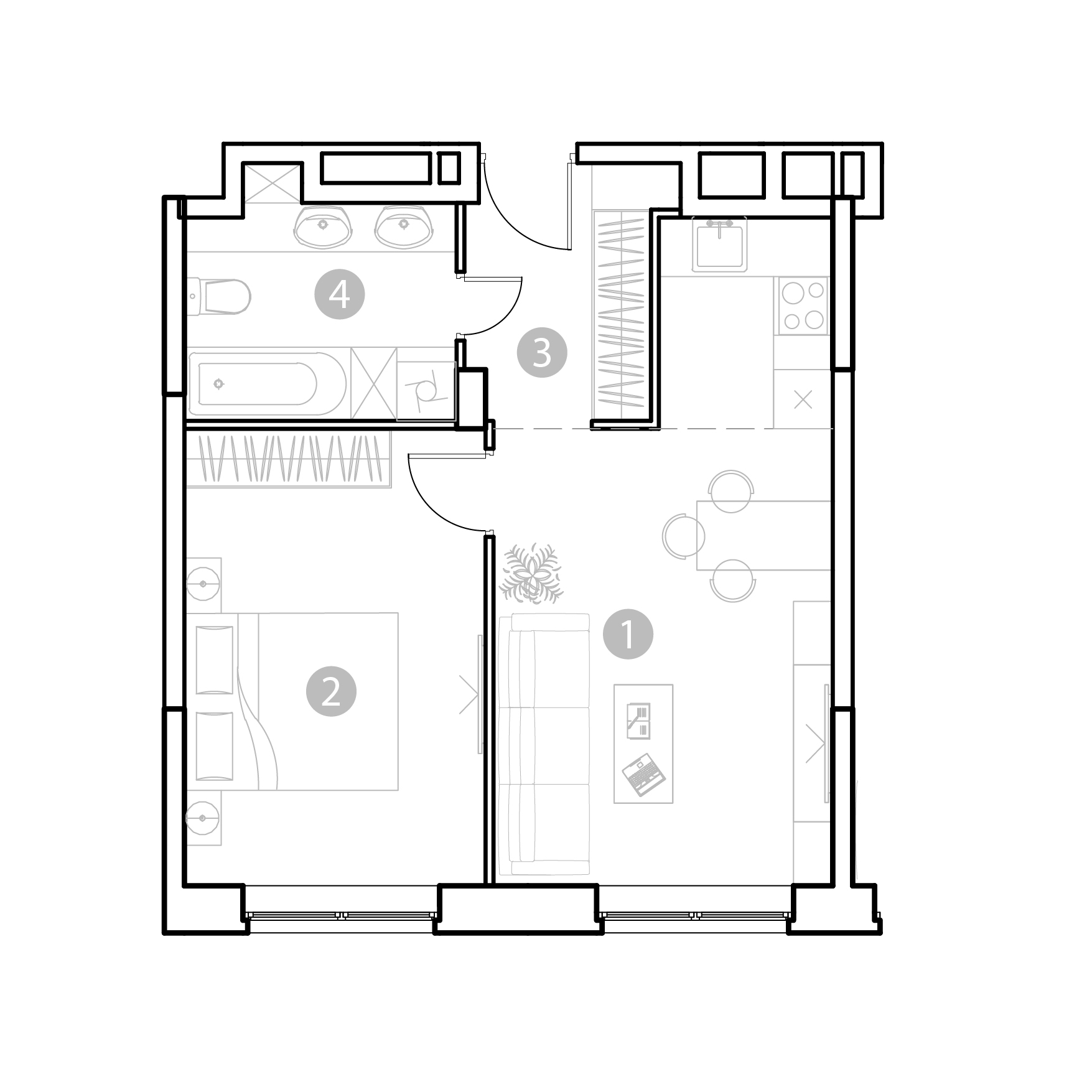 Планировка 2-комн. 45.45 м²