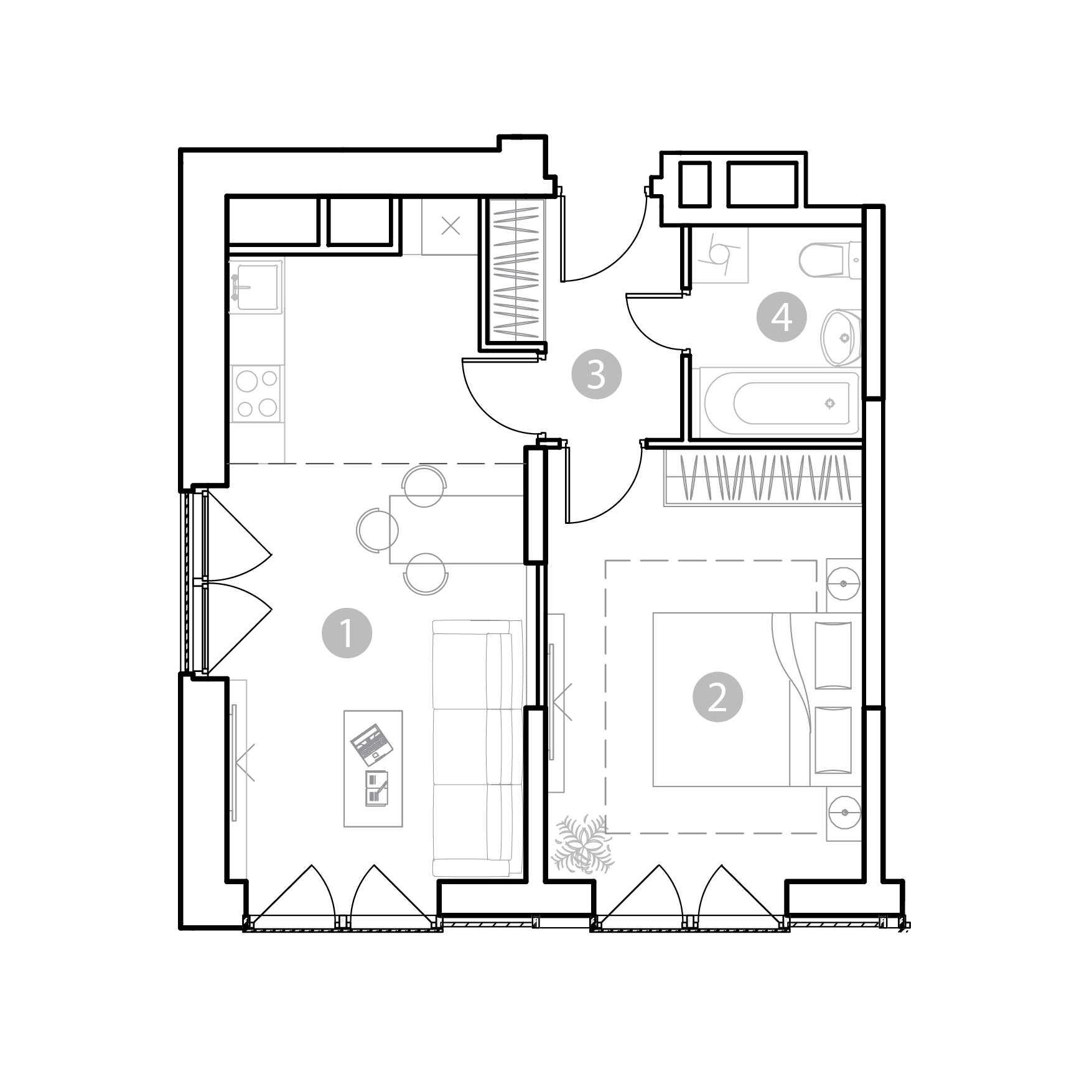 Планировка 2-комн. 45.53 м²