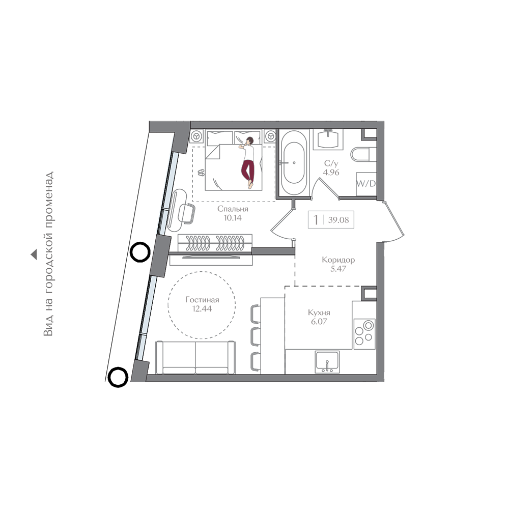Планировка 1-комн. 39.08 м²