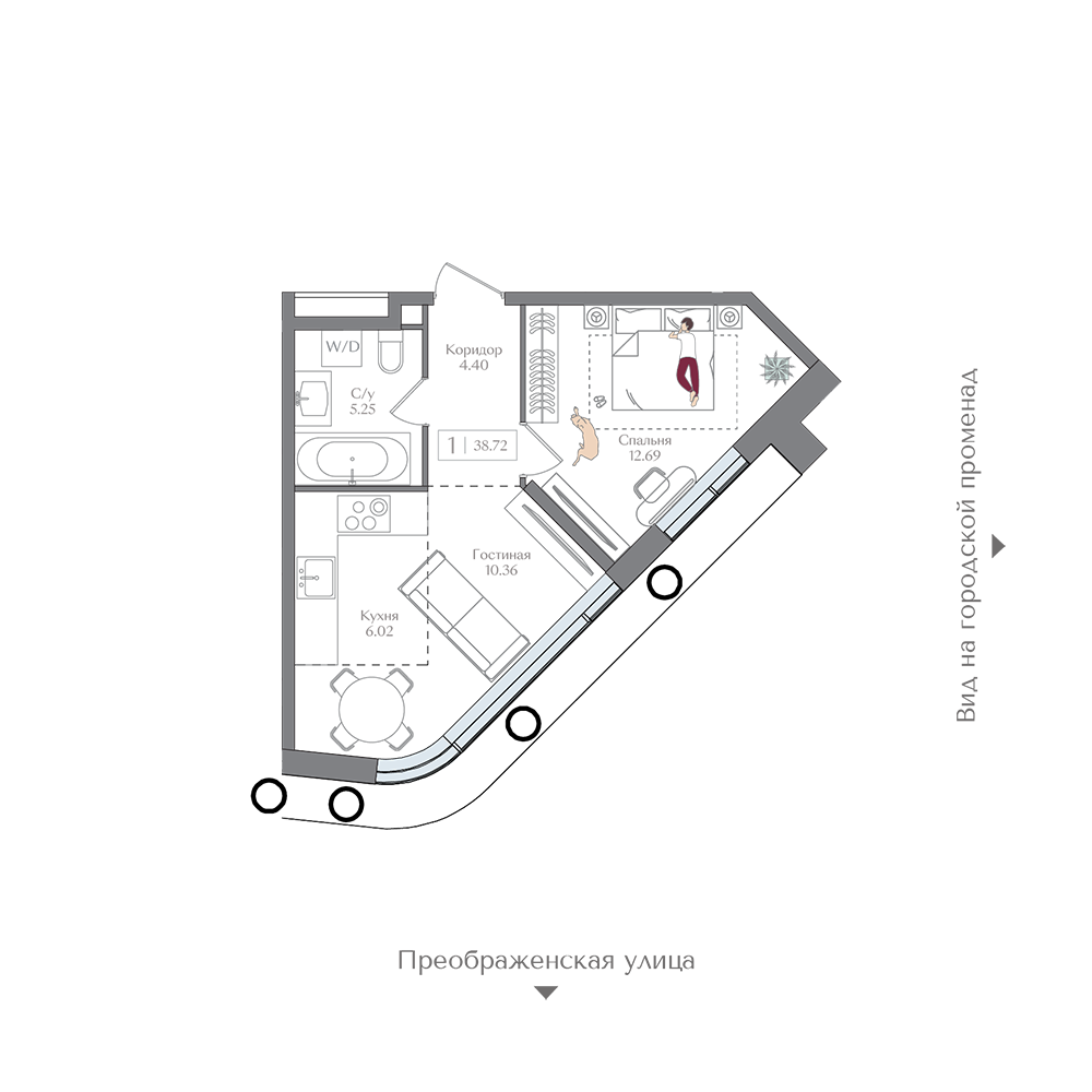 Планировка 1-комн. 38.72 м²
