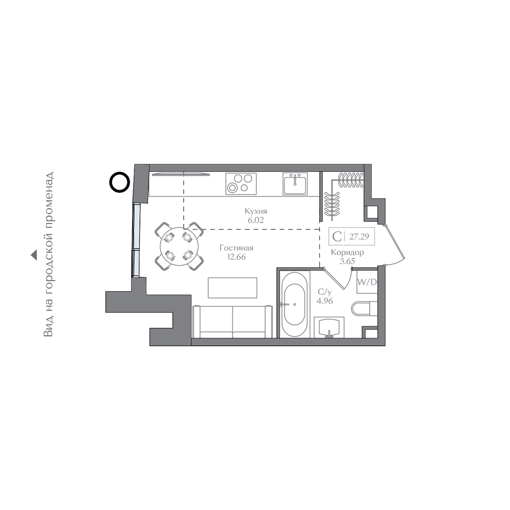 Планировка Студия 27.29 м²