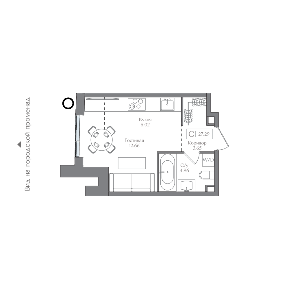 Планировка Студия 27.29 м²