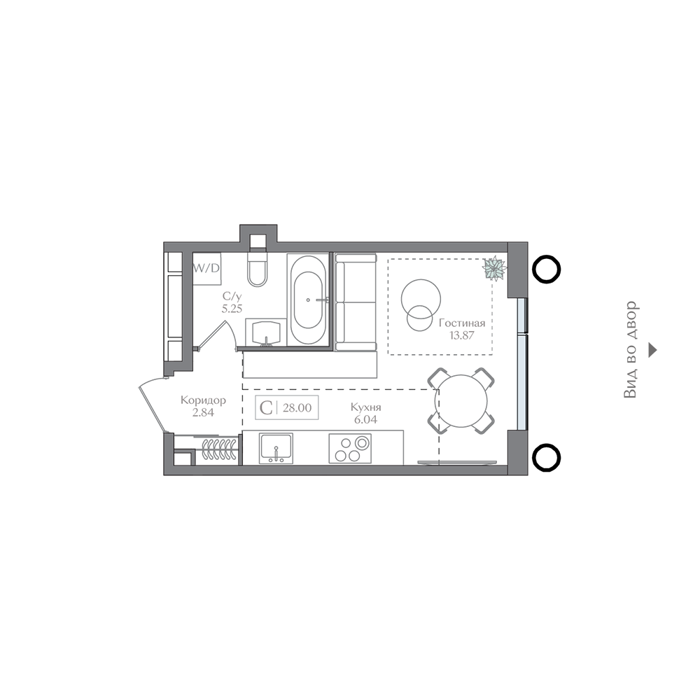 Планировка Студия 28 м²