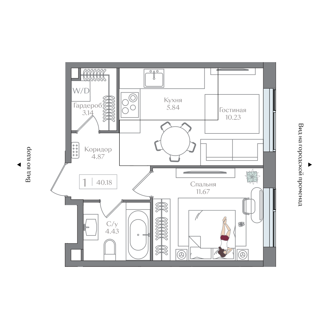 Планировка 1-комн. 40.18 м²