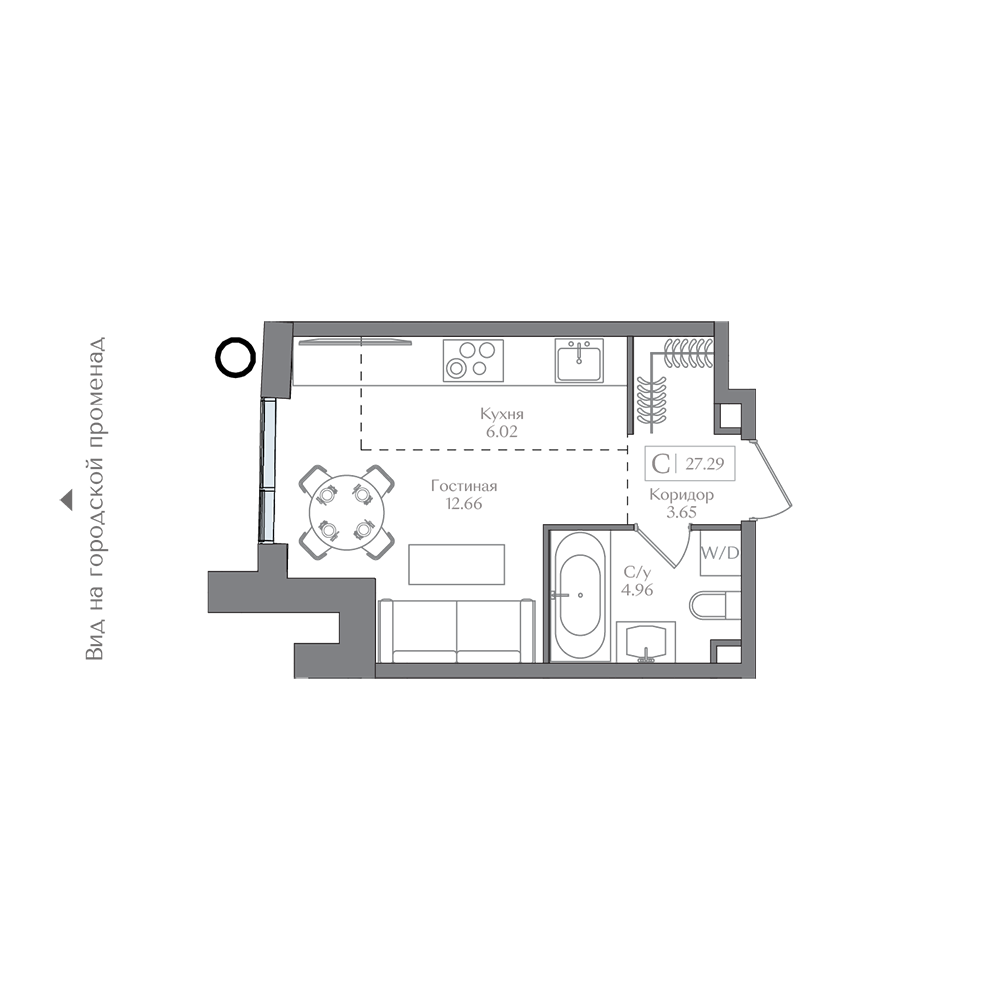 Планировка Студия 27.29 м²
