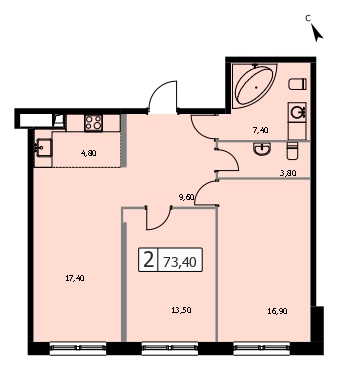 Планировка 2-комн. 73.4 м²