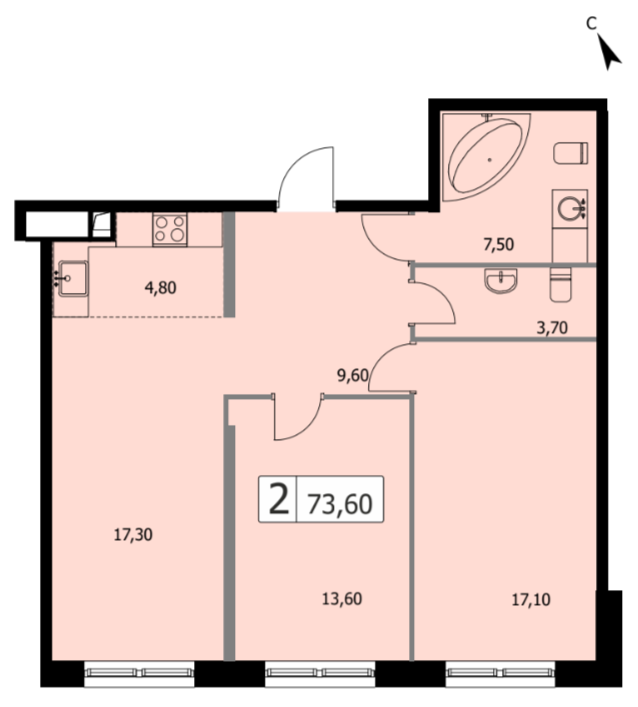 Планировка 2-комн. 73.6 м²