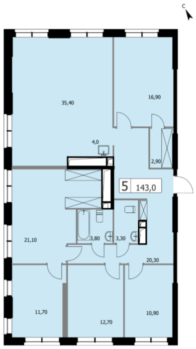 Планировка 5-комн. 143 м²