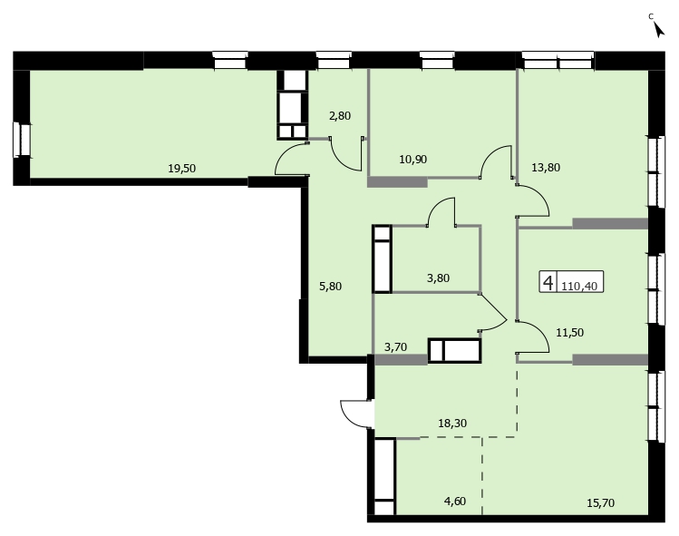 Планировка 4-комн. 110.4 м²