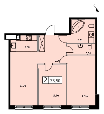 Планировка 2-комн. 73.5 м²