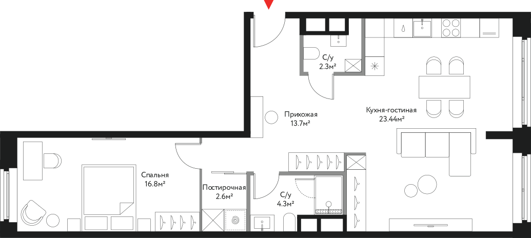 Планировка 3-комн. 73.14 м²