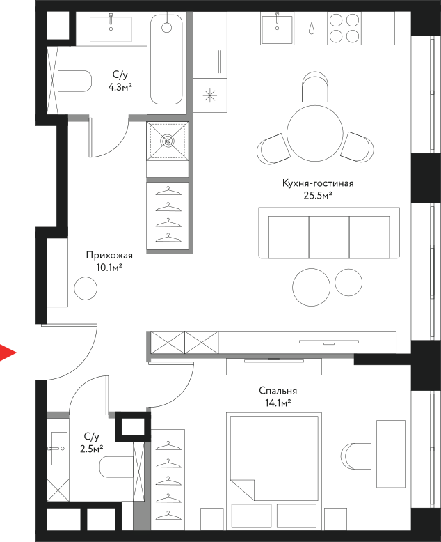 Планировка 2-комн. 56.5 м²