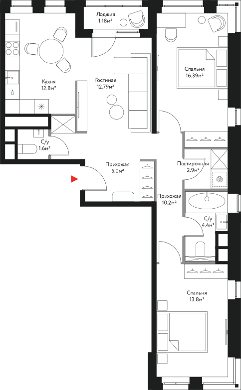 Планировка 3-комн. 79.88 м²